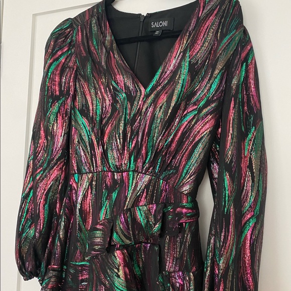 SALONI METALLIC SILK BLEND ALYA OIL SPILL MIDI DRESS US SIZE 2  XS - Picture 5 of 6
